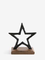 Black Metal Star Ornament on Dark Bronx Wooden Base - Image 3 of 5