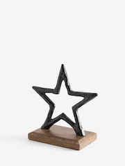 Black Metal Star Ornament on Dark Bronx Wooden Base - Image 4 of 5