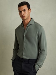 Reiss Green Smoke Bobby Modal Blend Cutaway Collar Shirt - Image 1 of 5