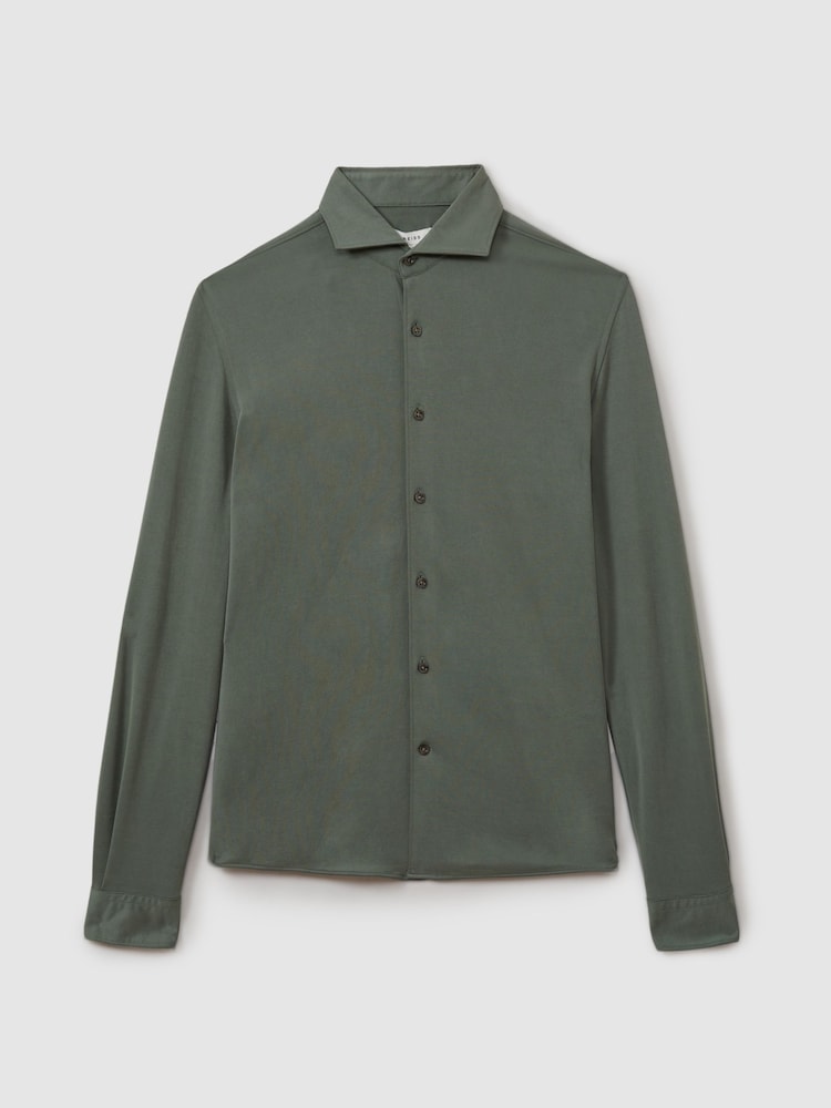 Reiss Green Smoke Bobby Modal Blend Cutaway Collar Shirt - Image 2 of 5