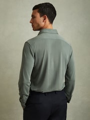 Reiss Green Smoke Bobby Modal Blend Cutaway Collar Shirt - Image 4 of 5