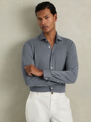 Reiss Airforce Blue Bobby Modal Blend Cutaway Collar Shirt - Image 1 of 6