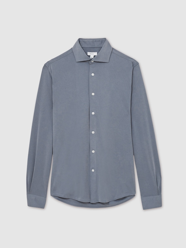 Reiss Airforce Blue Bobby Modal Blend Cutaway Collar Shirt - Image 2 of 6