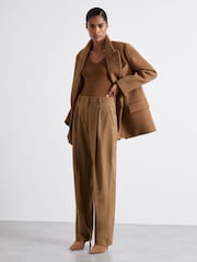 Reiss Camel Celeste Atelier Virgin Wool Tapered Trousers - Image 1 of 7