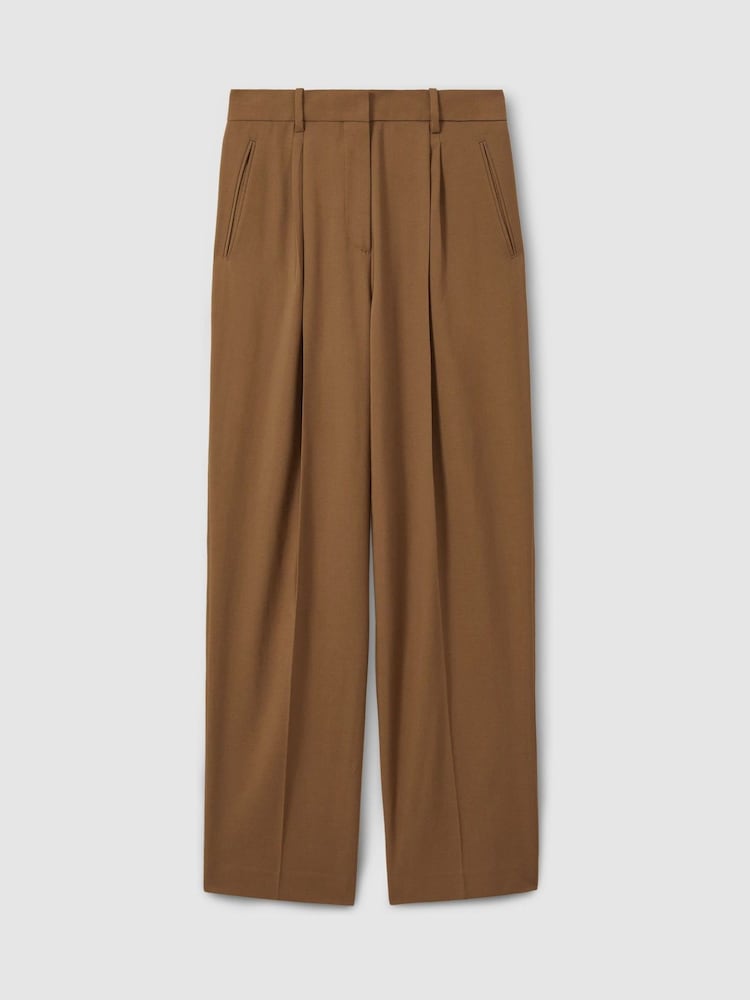 Reiss Camel Celeste Atelier Virgin Wool Tapered Trousers - Image 2 of 7