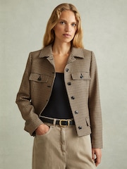 Reiss Black/Camel Lena Dogtooth Check Collared Jacket - Image 1 of 6