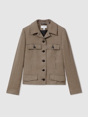 Reiss Black/Camel Lena Dogtooth Check Collared Jacket - Image 2 of 6