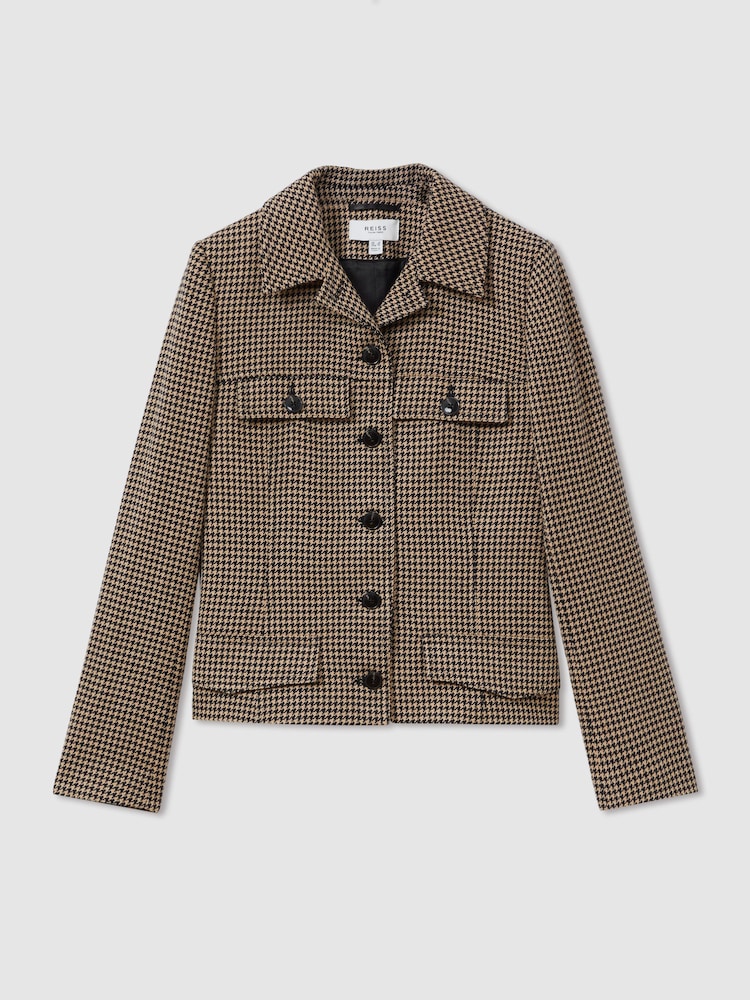 Reiss Black/Camel Lena Dogtooth Check Collared Jacket - Image 2 of 6