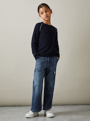 Reiss Navy Lydia 9-13 yrs Contrast Stitch Wool Blend Crew Neck Jumper - Image 3 of 4