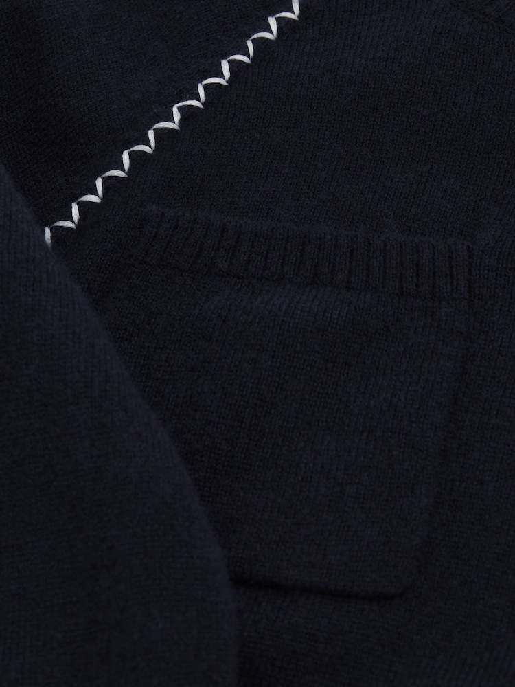Reiss Navy Lydia 9-13 yrs Contrast Stitch Wool Blend Crew Neck Jumper - Image 4 of 4 Reiss Navy Lydia 9-13 yrs Contrast Stitch Wool Blend Crew Neck Jumper - Image 4 of 4