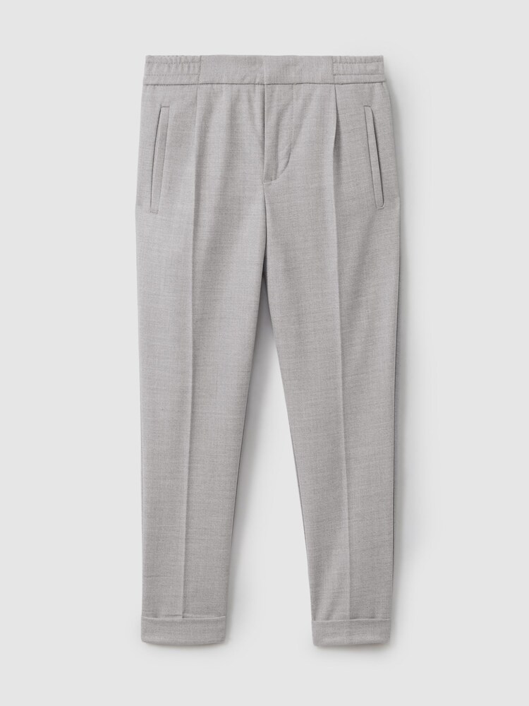 Reiss Grey Melange Brighton 3-9 yrs Relaxed Elasticated Trousers with Turn-Ups - Image 1 of 3