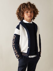 Off White/Navy - Cárdigan universitario de punto Huston de Reiss - Imagen 1 de 5