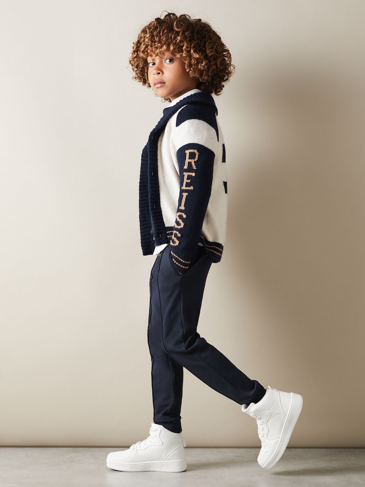 Off White/Marineblau - Reiss – Huston – Strickjacke im College-Stil - Bild 1 von 5