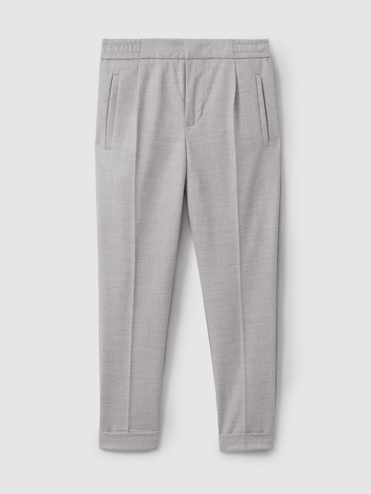 Reiss Grey Melange Brighton 9-14 yrs Relaxed Elasticated Trousers with Turn-Ups - Image 1 of 3