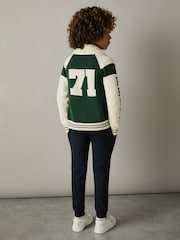 Reiss Green/Offwhite Huston 9-13 yrs Knitted Varsity Cardigan - Image 1 of 4