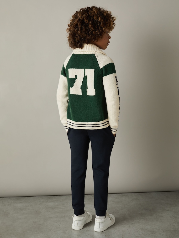 Reiss Green/Offwhite Huston 9-13 yrs Knitted Varsity Cardigan - Image 1 of 4