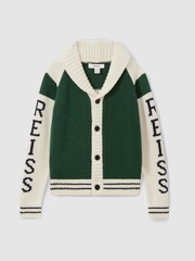 Reiss Green/Offwhite Huston 9-13 yrs Knitted Varsity Cardigan - Image 2 of 4