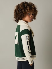 Reiss Green/Offwhite Huston 9-13 yrs Knitted Varsity Cardigan - Image 3 of 4