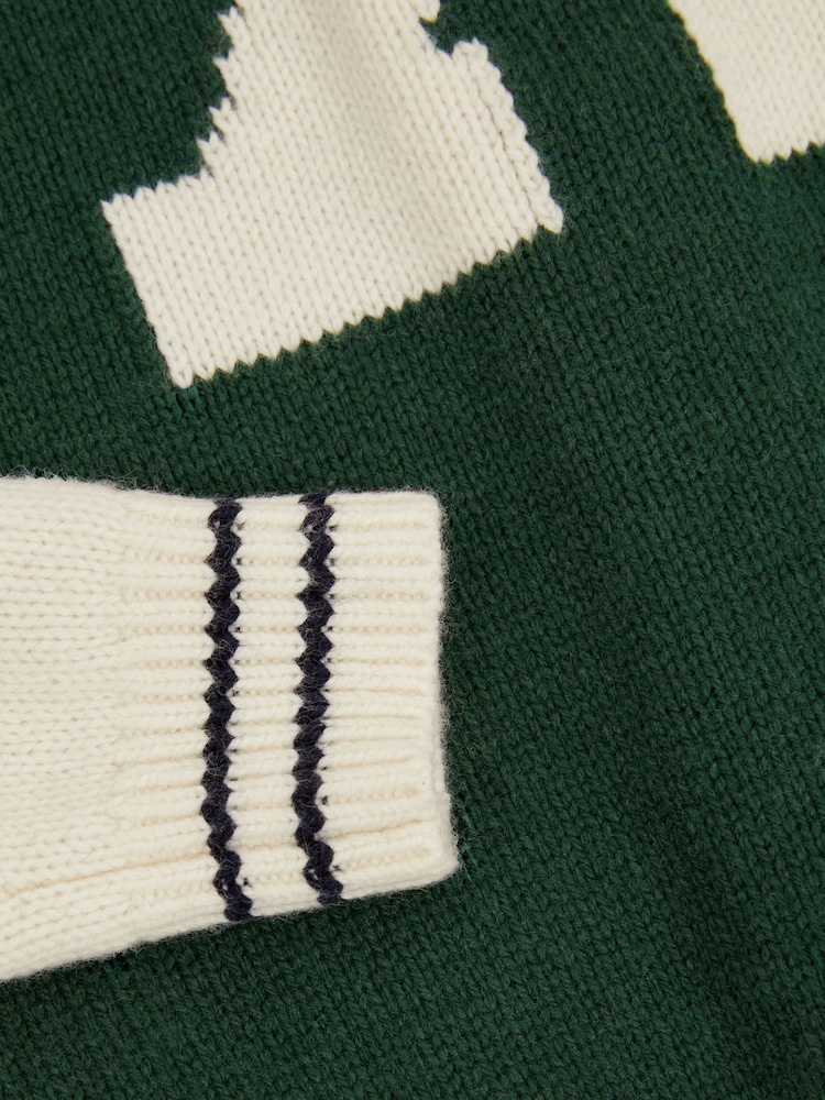 Reiss Green/Offwhite Huston 9-13 yrs Knitted Varsity Cardigan - Image 4 of 4