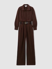 Reiss Burgundy Czara Belted Wide Leg Jumpsuit - Image 2 of 6