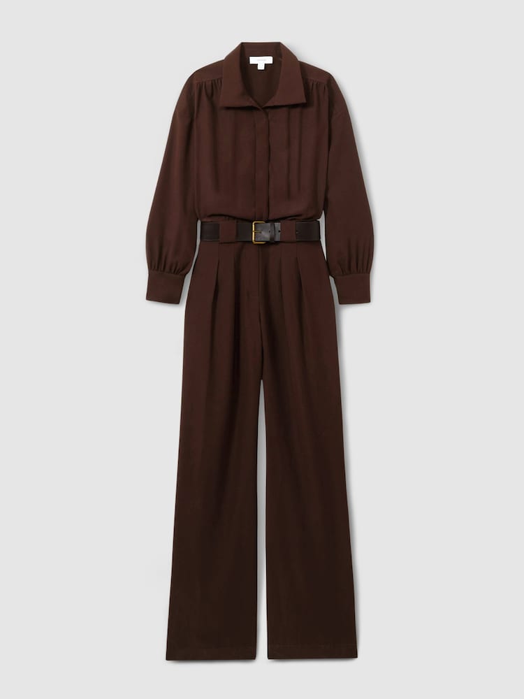 Reiss Burgundy Czara Belted Wide Leg Jumpsuit - Image 2 of 6 Reiss Burgundy Czara Belted Wide Leg Jumpsuit - Image 2 of 6