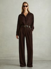 Reiss Burgundy Czara Belted Wide Leg Jumpsuit - Image 4 of 6