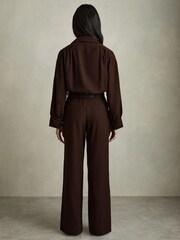 Reiss Burgundy Czara Belted Wide Leg Jumpsuit - Image 5 of 6
