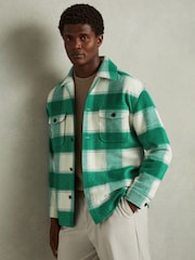 Reiss Green Mcfadden Wool Blend checked Overshirt - Image 1 of 6