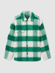 Reiss Green Mcfadden Wool Blend checked Overshirt - Image 2 of 6