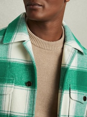 Reiss Green Mcfadden Wool Blend checked Overshirt - Image 4 of 6