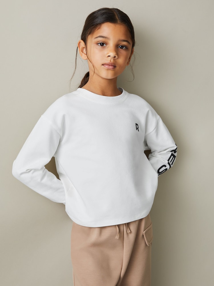 Reiss White Maggie 9-13 yrs Logo Crew Neck Sweat Top - Image 1 of 4