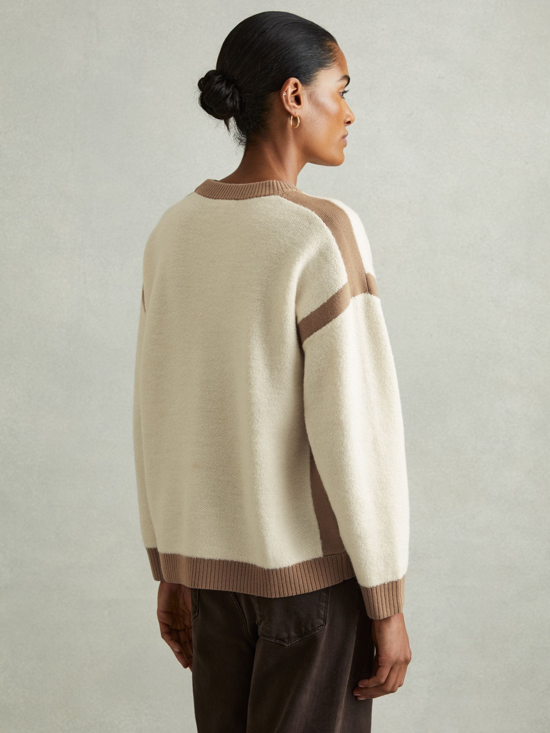 Buy Reiss Cream/Camel Beth Wool Colourblock Crew Neck Jumper from
