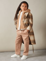 Reiss Brown Maeve 4-9 yrs Checked Wool Blend Blindseam Coat - Image 1 of 5