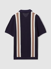 Reiss Navy/Camel Ricardo Ché Knitted Contrast Stripe Half-Zip Zip Polo Shirt - Image 3 of 5
