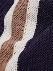 Reiss Navy/Camel Ricardo Ché Knitted Contrast Stripe Half-Zip Zip Polo Shirt - Image 5 of 5