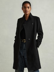 Reiss Black Maude Petite Wool-Blend Longline Double-Breasted Coat - Image 1 of 7