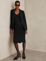 Reiss Black Gabi Petite Tailored Midi Suit Skirt - Image 1 of 7
