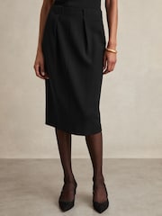 Reiss Black Gabi Petite Tailored Midi Suit Skirt - Image 3 of 7