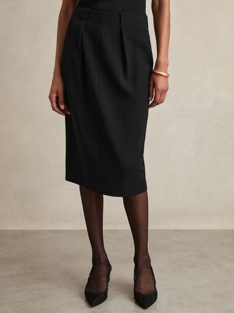 Zwart - Reiss Gabi Pleated Crepe Pencil Skirt - Image 3 of 7