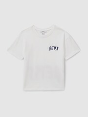 Reiss Optic White/Navy Abbott 13-14 yrs Cotton-Jersey Logo-Print T-shirt - Image 1 of 4