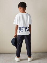 Reiss Optic White/Navy Abbott 13-14 yrs Cotton-Jersey Logo-Print T-shirt - Image 2 of 4