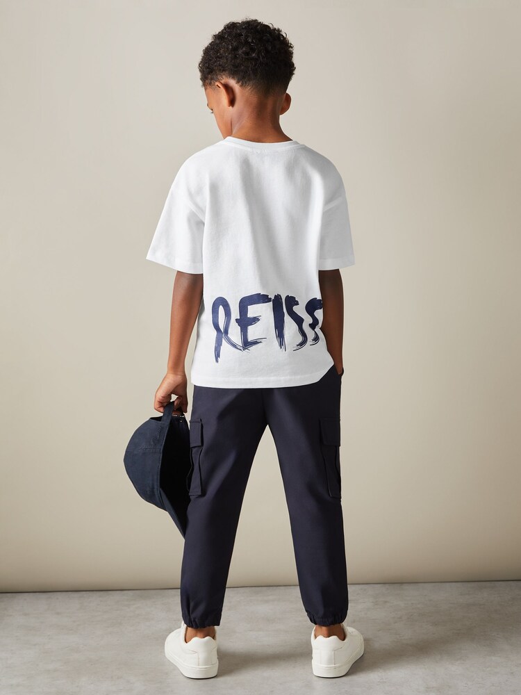 Reiss Optic White/Navy Abbott 13-14 yrs Cotton-Jersey Logo-Print T-shirt - Image 2 of 4