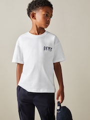 Reiss Optic White/Navy Abbott 13-14 yrs Cotton-Jersey Logo-Print T-shirt - Image 3 of 4