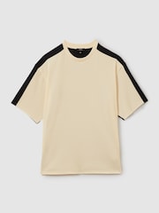 Reiss Off White/Navy Canyon Oversized Plisse Crew Neck T-Shirt - Image 2 of 6