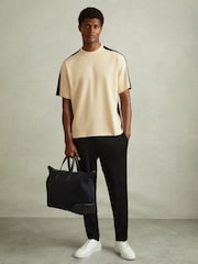 Reiss Off White/Navy Canyon Oversized Plisse Crew Neck T-Shirt - Image 5 of 6