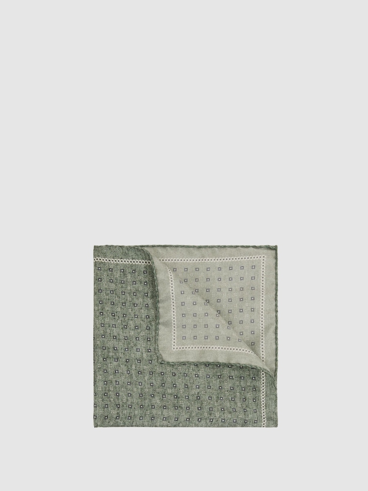Reiss Soft Sage Marasusa Reversible Silk Pocket Square - Image 1 of 5