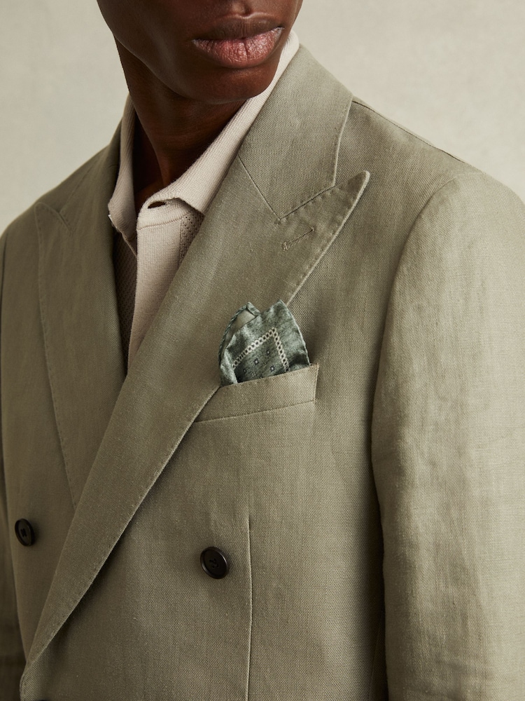 Reiss Soft Sage Marasusa Reversible Silk Pocket Square - Image 2 of 5