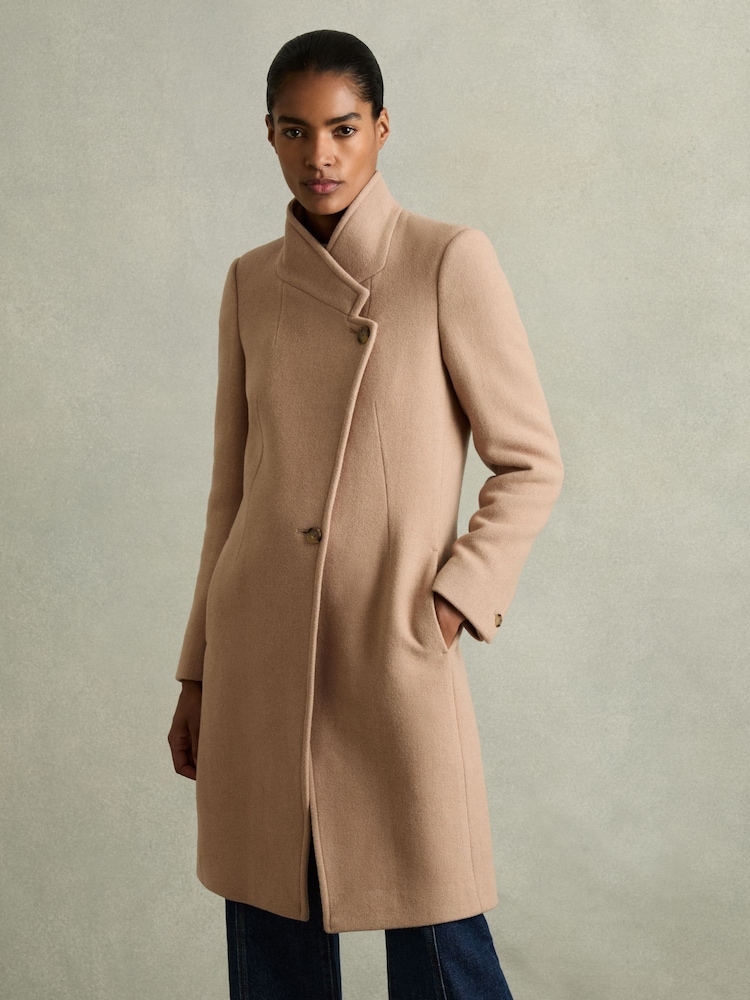Reiss Light Camel Maude Wool Blend Longline Double Breasted Coat - Image 2 of 7