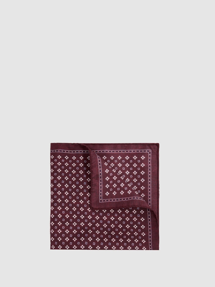 Reiss Bordeaux Pulcino Reversible Silk Pocket Square - Image 1 of 5