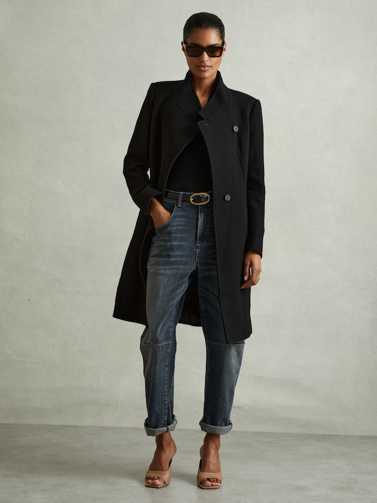 Reiss Black Maude Wool-Blend Longline Double-Breasted Coat - Image 1 of 6